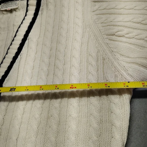 Vintage Loubella Extendables White Dk Blue knit cardigan sweater M - Picture 8 of 13